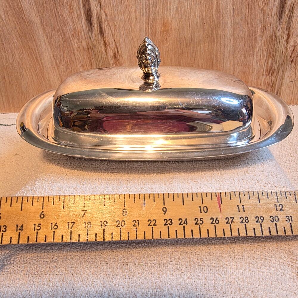Vintage Wm. Rogers Silver Plated butter dish distinctive crown hallmark